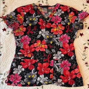 Cherokee Women's Floral V-Neck Top - Black, Red, and Pink